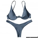 DressLily Strappy Plunge Bathing Suit High Cut Thong Bikini Set Gray B07CQK4BGD